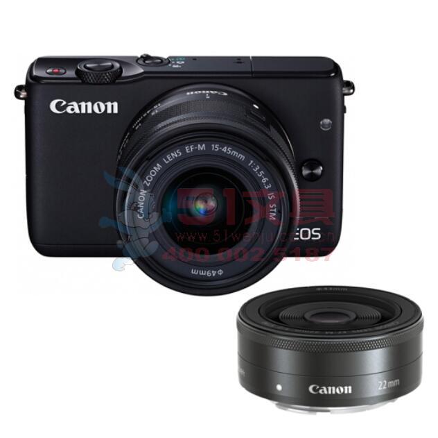 佳能（Canon）EOS M10 微单电可换镜黑色双头套机(变焦15-45镜头+定焦22镜头)（触控翻转LCD 内置WIFI 双头可多场景拍摄） 