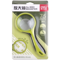 得力9093，2.5倍放大镜，75mm凸透镜办公教学用放大镜