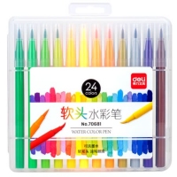 得力70681，24色软头水彩笔，可洗软笔头儿童绘画涂鸦笔水彩笔套装 24色水彩笔