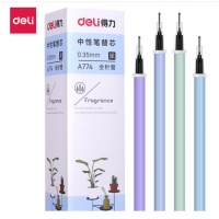 得力A774，0.35mm中性笔/签字笔学生全针管碳素水笔笔芯/黑色替芯(20支...