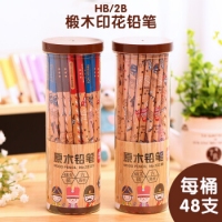 得力33331，椴木印花六角铅笔 2B铅笔 小学生文具儿童写字铅笔 48支/桶