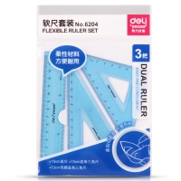 得力6204，15cm尺子套装(1/24/288) 学生不会断直尺+三角尺 软尺三件套 学生用品 