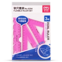 得力6204，15cm尺子套装(1/24/288) 学生不会断直尺+三角尺 软尺三件套 学生用品 