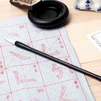 得力74286，羊毫黑檀木笔杆毛笔书法练字笔 小号