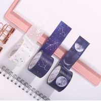 得力HZ025，25mm*5m和纸胶带日月星辰烫金条纹手撕无痕手账胶带装饰贴纸