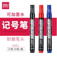 得力S561，可加墨记号笔(10/120/960)黑色马克笔勾线笔油性笔快递大头笔粗三色（黑色/蓝色/红色)