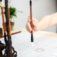 得力74284，进阶级兼毫红檀木笔杆毛笔书法练字笔 中号支  