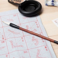 得力74284，进阶级兼毫红檀木笔杆毛笔书法练字笔 中号支  