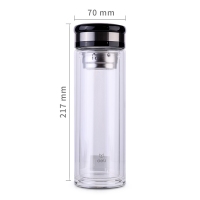 得力6100，400ml玻璃杯（1/18）双层隔热过滤隔网过滤便携商务水杯送礼茶杯