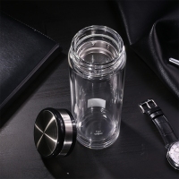 得力6100，400ml玻璃杯（1/18）双层隔热过滤隔网过滤便携商务水杯送礼茶杯