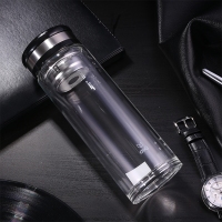 得力6100，400ml玻璃杯（1/18）双层隔热过滤隔网过滤便携商务水杯送礼茶杯