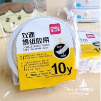得力30404，9mm*10y棉纸双面胶（1/48/192）强力双面胶薄双面胶易撕2卷/袋