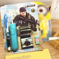 百欣6001，墨囊钢笔-1+6电动橡皮组合套装-可擦蓝（1/20/240）