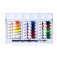 得力73863，18色水粉颜料学生水粉画颜料套装/画具画材-送画笔调色盘