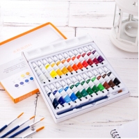 得力73864，24色水粉颜料学生水粉画颜料套装/画具画材-送画笔调色盘
