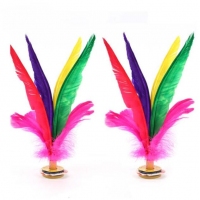 19毽子，中号鹅毛羽毛彩色比赛毽球牛筋底花键儿童毽子（4根毛-19cm）