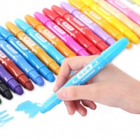 得力72077，24色盒装学生水溶性旋转油画棒/儿童可水洗蜡笔绘画笔炫彩棒