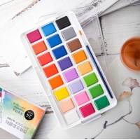 得力73870 ，24色固体水彩颜料套装初学者手绘水彩画颜料