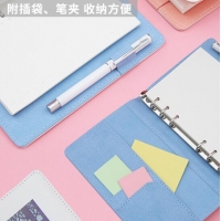 得力SZ606，学生皮面手账本日程计划本记事本创意旅行手册活页手账本 白色 (大号8.5in)