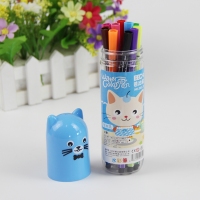 芭比猫203-12，12色卡通水彩笔（爆款一口价），12色猫头筒装儿童绘画涂鸦水彩笔幼儿学习无毒可水洗彩色笔