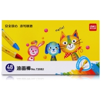 得力72082，48色儿童油画棒三角杆炫彩蜡笔涂写流畅学生文具油画笔盒装