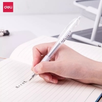 得力A057B-01，透明笔杆按动中性笔 黑色水笔0.5mm学习办公签字笔 