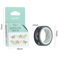 得力HZ022，15mm*5m和纸胶带古纹理烫金条纹手撕无痕手账胶带装饰贴纸时光