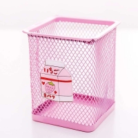 萌迪熊H804，粉红笔筒（1/48/96）网格笔筒方形金属网纹笔插学生文具粉色笔类收纳简约网格时尚
