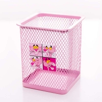 萌迪熊H804，粉红笔筒（1/48/96）网格笔筒方形金属网纹笔插学生文具粉色笔类收纳简约网格时尚