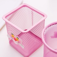 萌迪熊H804，粉红笔筒（1/48/96）网格笔筒方形金属网纹笔插学生文具粉色笔类收纳简约网格时尚