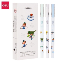 得力A439，0.38mm几米系列中性笔（12/144/1728）黑色签字笔学生用碳素考试水笔