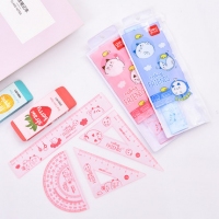 得力9619，18CM学生套尺（1/24/240）带波浪直尺 量角器 三角板